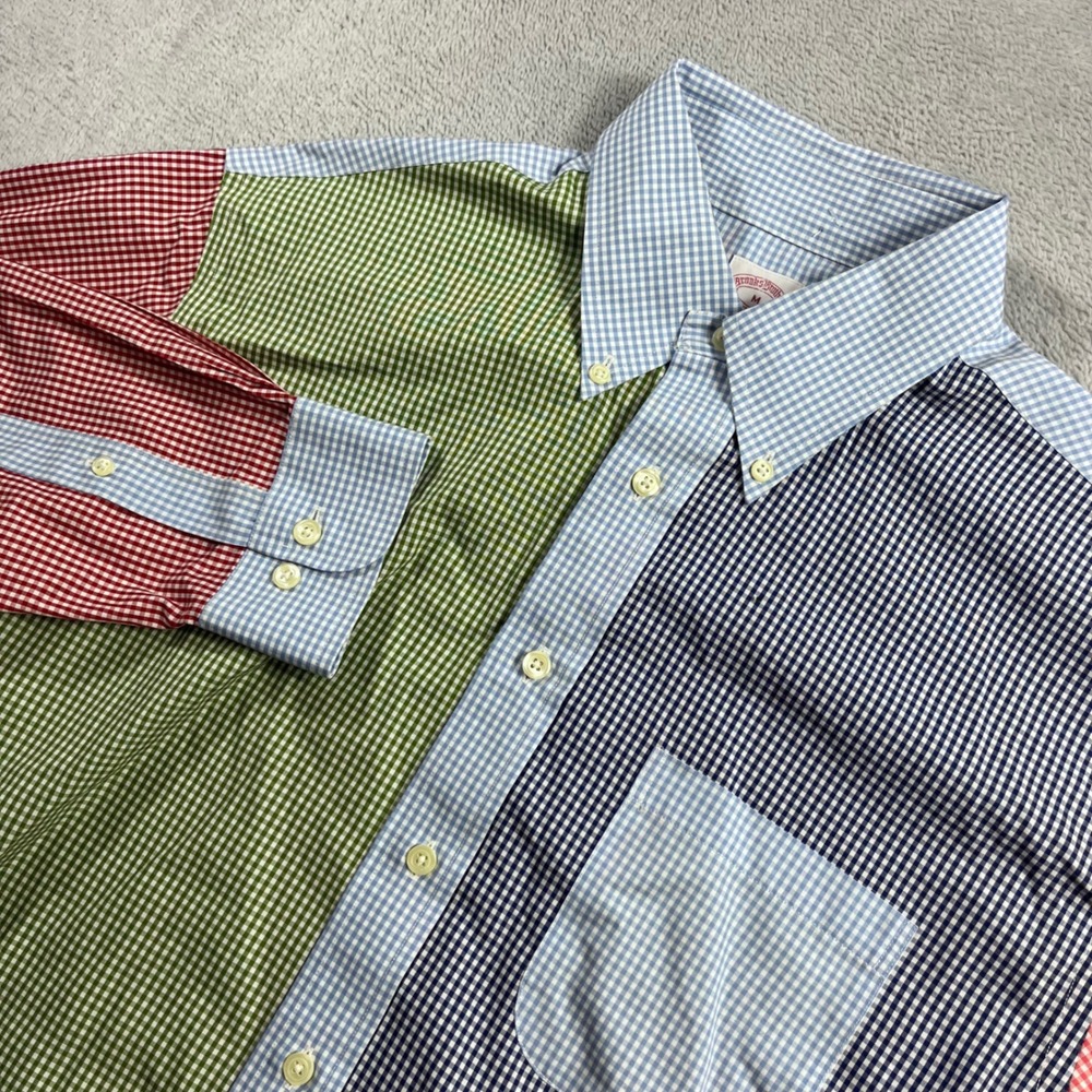 Brooks Brothers 346 Mens Fun Shirt Gingham Patchwork Non-Iron Cotton Medium